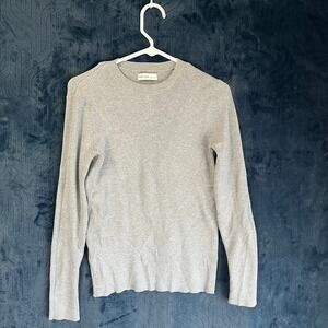 Nine West Gray Ribbed Knitted Slim Fit Casual Long Sleeve Shirt Woman Size Large